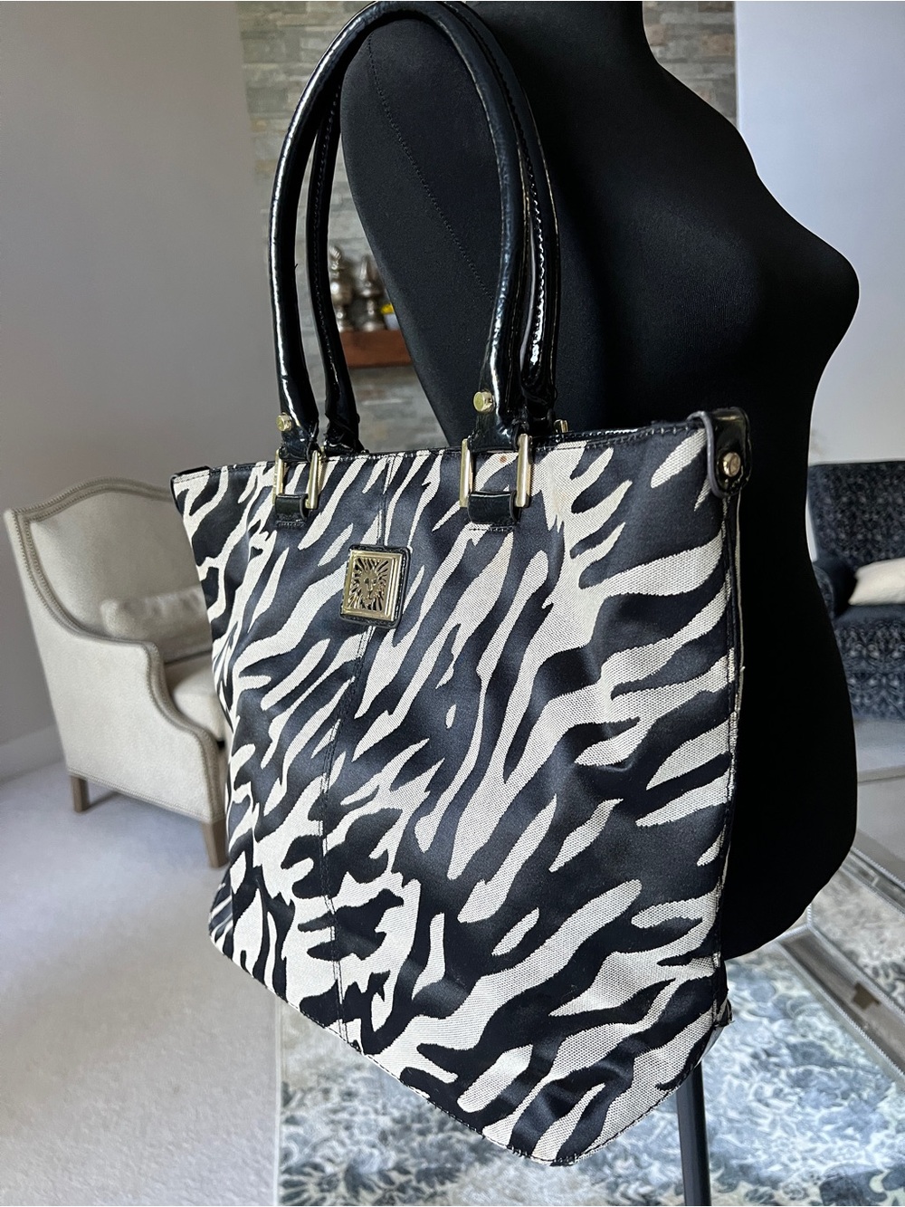 Anne Klein Black and White Zebra Print Tote - Picture 5 of 11
